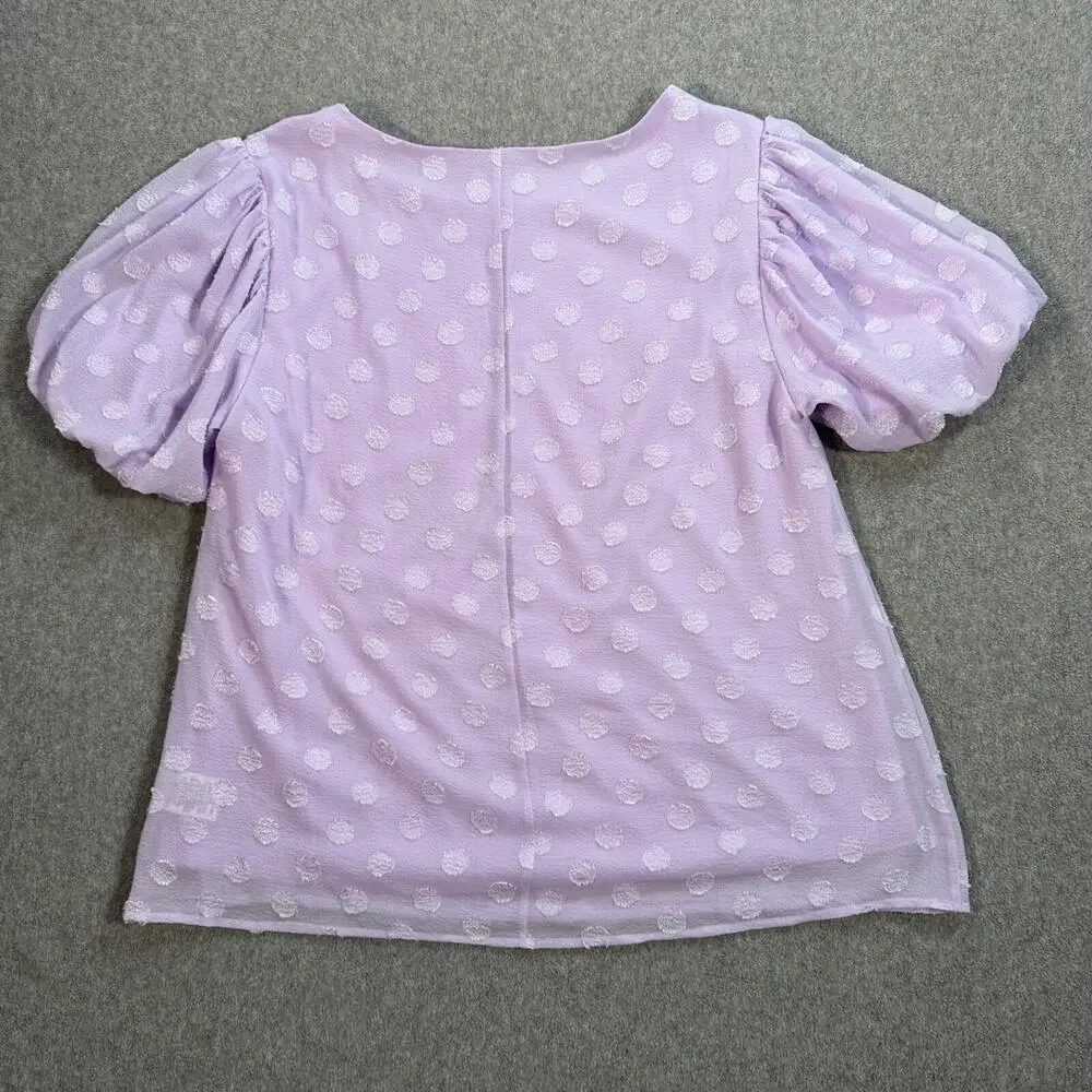 Umgee Lavender Puff Sleeve Blouse Women's Small Polka Dot Lined - Picture 6 of 7